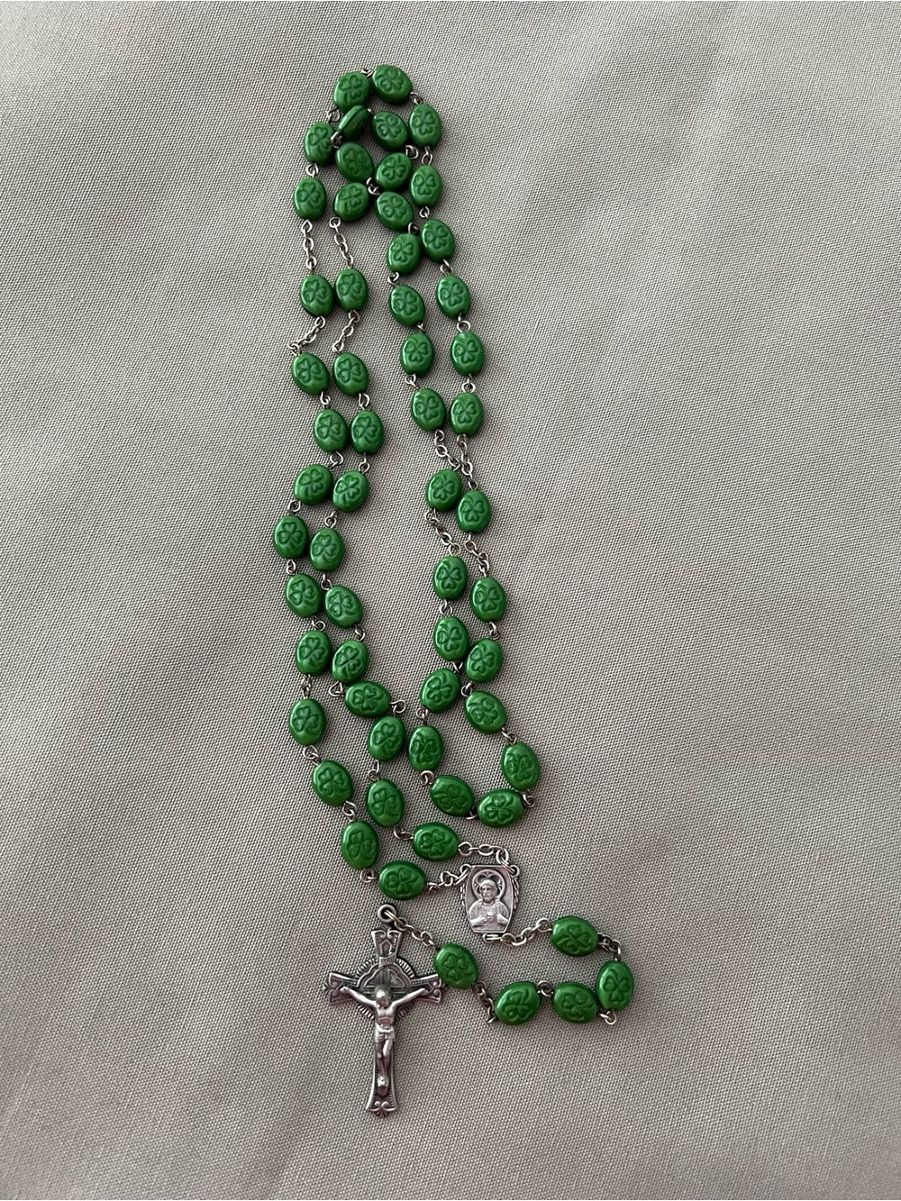 Vintage Shamrock Rosary with Crucifix - marked HMH